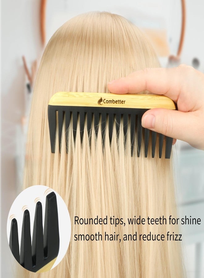 Combetter Combeter Bambooo Wide Tooth Comb for Thick,Wavy & Curly Hair and Beard - Anti-Static Durable Bakelite & Eco-Friendly Wooden Large Tooth Detangler Hair Comb| Soothing Frizz Control for Women, Men - Image 3